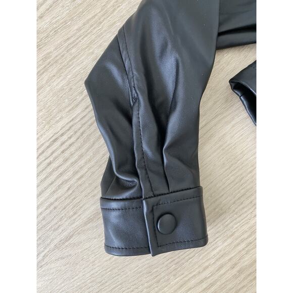 Revolve L’Academie Fearless Cropped Black Leather Shirt Jacket Sz XS - Picture 9 of 13